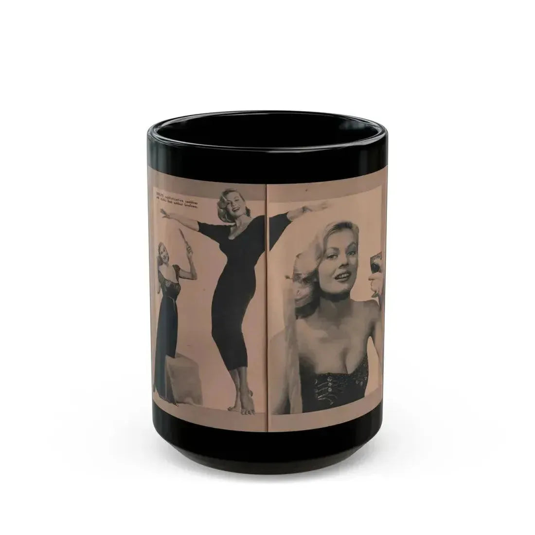 Anita Ekberg #431 - PHOTO Digest Mag. May '54 - 2 Pages & 3 B&W Photos (Vintage Female Icon) Black Coffee Mug 15oz - Go Mug Yourself