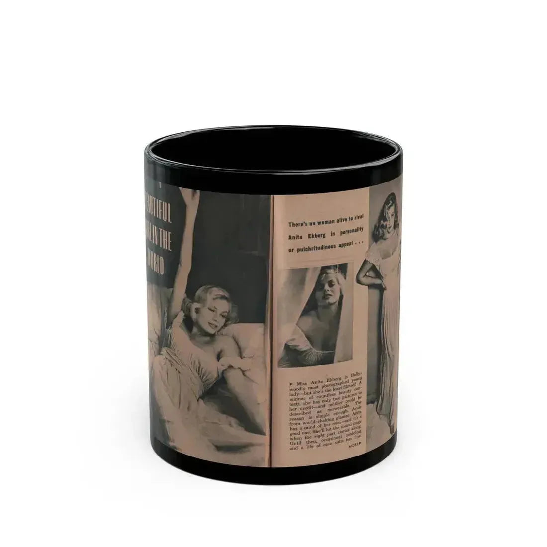 Anita Ekberg #433 - PHOTO Digest March '55 - 2 Pages & 3 B&W Photos (Vintage Female Icon) Black Coffee Mug 11oz - Go Mug Yourself