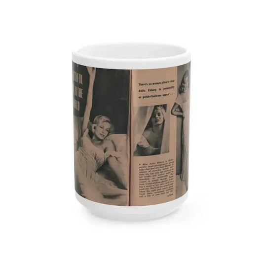 Anita Ekberg #433 - PHOTO Digest March '55 - 2 Pages & 3 B&W Photos (Vintage Female Icon) White Coffee Mug 15oz - Go Mug Yourself