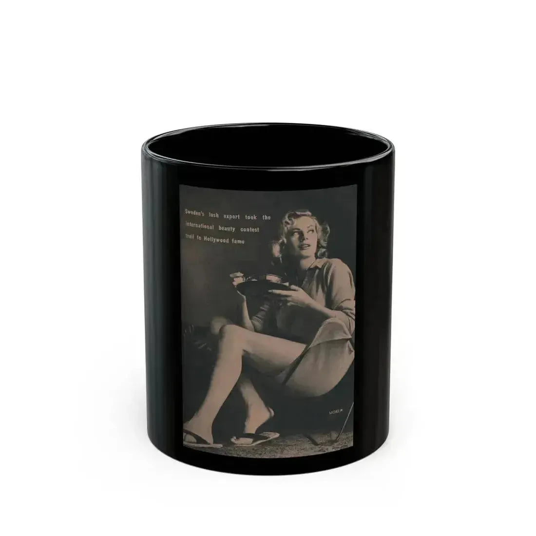 Anita Ekberg #435 - PHOTO Digest March '55 - 1 Pages, 1 B&W Photo & Caption (Vintage Female Icon) Black Coffee Mug 11oz - Go Mug Yourself