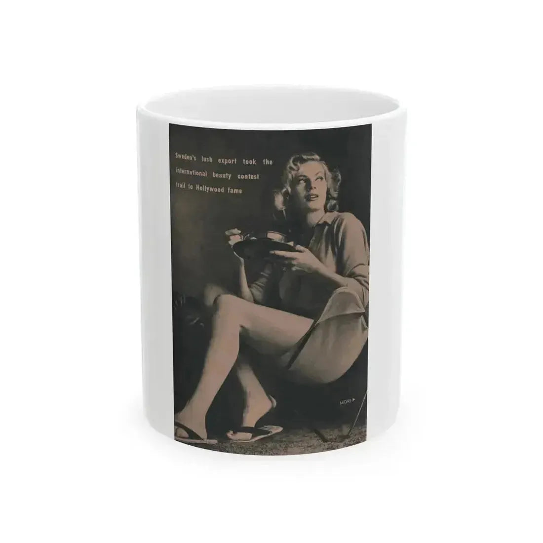 Anita Ekberg #435 - PHOTO Digest March '55 - 1 Pages, 1 B&W Photo & Caption (Vintage Female Icon) White Coffee Mug 11oz - Go Mug Yourself