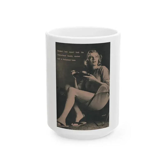 Anita Ekberg #435 - PHOTO Digest March '55 - 1 Pages, 1 B&W Photo & Caption (Vintage Female Icon) White Coffee Mug 15oz - Go Mug Yourself