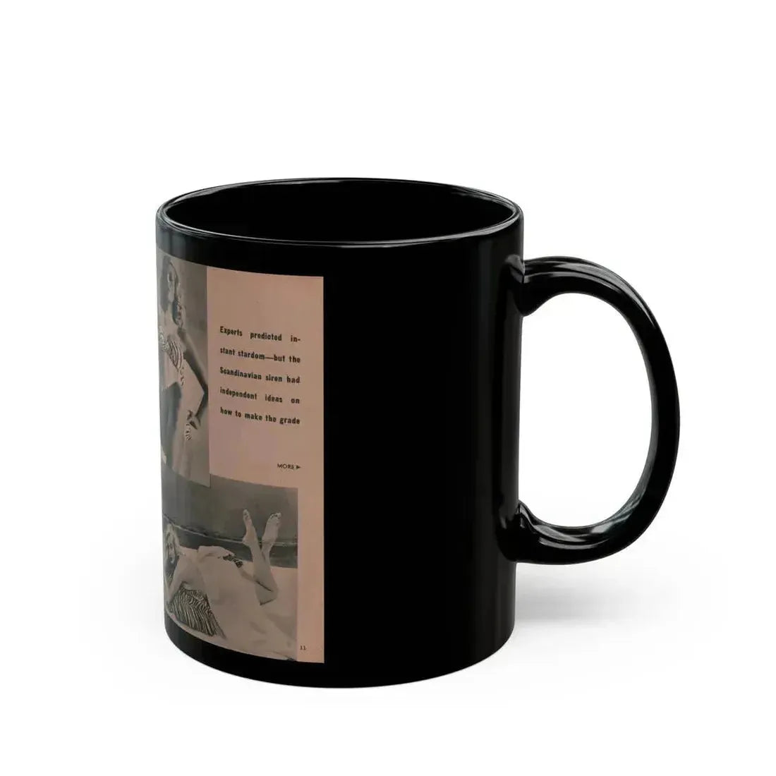 Anita Ekberg #436 - PHOTO Digest March '55 - 3 Pages, 3 B&W Photos & Caption (Vintage Female Icon) Black Coffee Mug - Go Mug Yourself