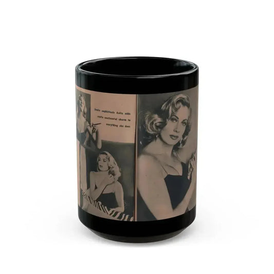 Anita Ekberg #437 - PHOTO Digest March '55 - 2 Pages, 3 B&W Photos & Caption (Vintage Female Icon) Black Coffee Mug 15oz - Go Mug Yourself