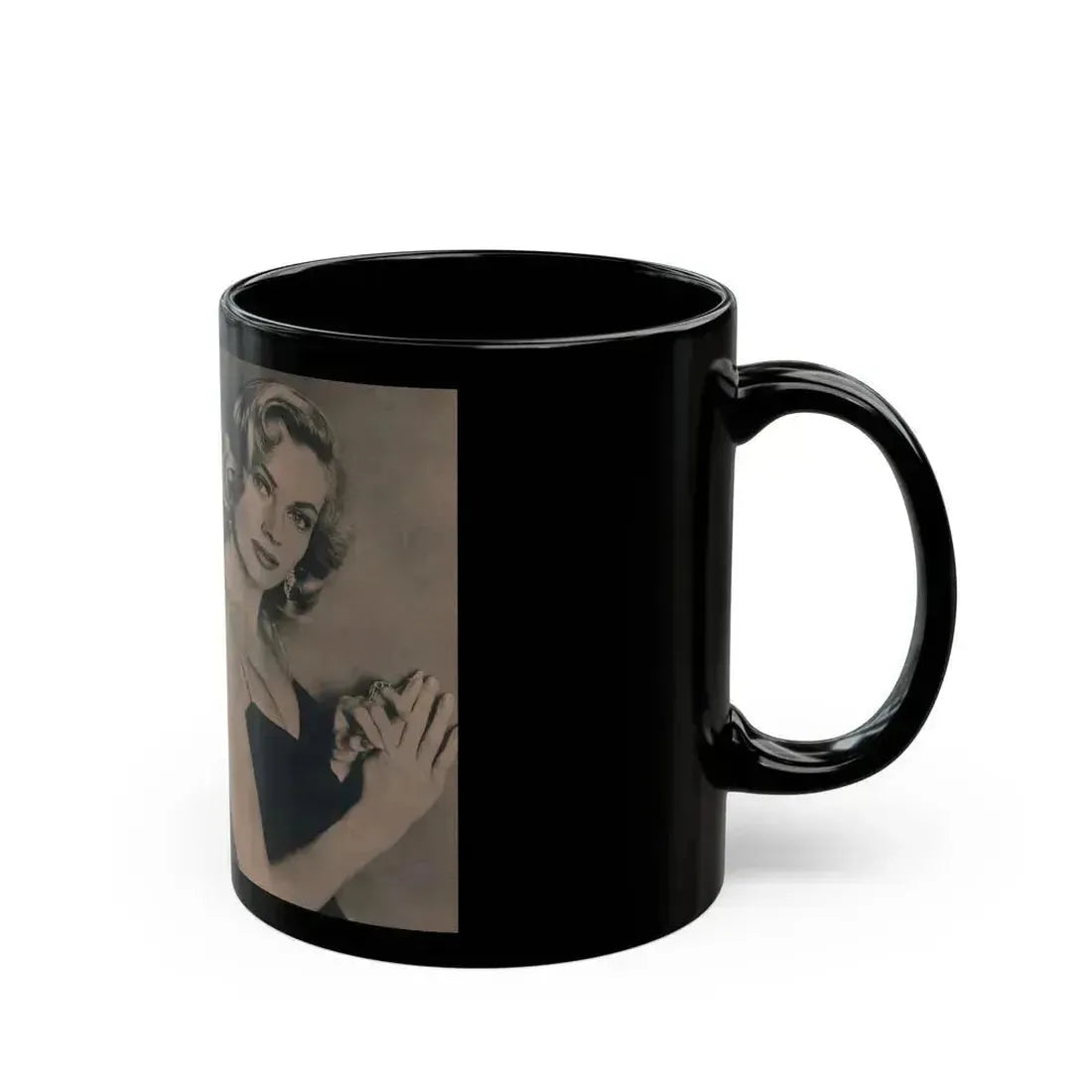 Anita Ekberg #437 - PHOTO Digest March '55 - 2 Pages, 3 B&W Photos & Caption (Vintage Female Icon) Black Coffee Mug - Go Mug Yourself