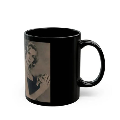 Anita Ekberg #437 - PHOTO Digest March '55 - 2 Pages, 3 B&W Photos & Caption (Vintage Female Icon) Black Coffee Mug - Go Mug Yourself