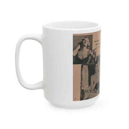 Anita Ekberg #437 - PHOTO Digest March '55 - 2 Pages, 3 B&W Photos & Caption (Vintage Female Icon) White Coffee Mug - Go Mug Yourself