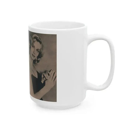 Anita Ekberg #437 - PHOTO Digest March '55 - 2 Pages, 3 B&W Photos & Caption (Vintage Female Icon) White Coffee Mug - Go Mug Yourself