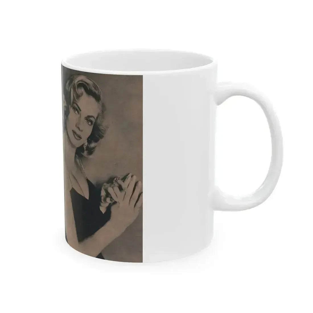 Anita Ekberg #437 - PHOTO Digest March '55 - 2 Pages, 3 B&W Photos & Caption (Vintage Female Icon) White Coffee Mug - Go Mug Yourself