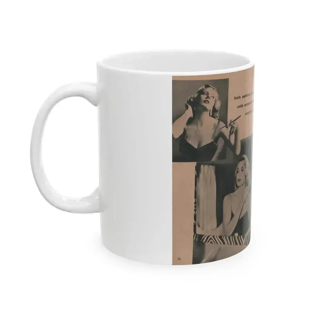 Anita Ekberg #437 - PHOTO Digest March '55 - 2 Pages, 3 B&W Photos & Caption (Vintage Female Icon) White Coffee Mug - Go Mug Yourself