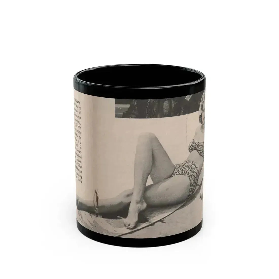 Anita Ekberg #438 - 1 Page & 1 B&W & Short Article from Tempo Pocket Mag. 1-7-55 (Vintage Female Icon) Black Coffee Mug 11oz - Go Mug Yourself
