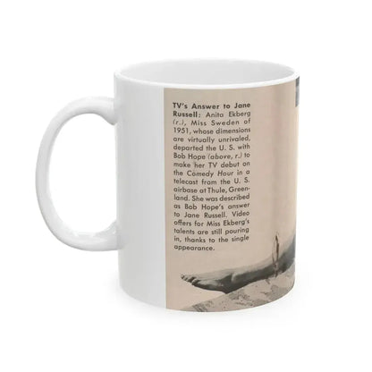 Anita Ekberg #438 - 1 Page & 1 B&W & Short Article from Tempo Pocket Mag. 1-7-55 (Vintage Female Icon) White Coffee Mug - Go Mug Yourself