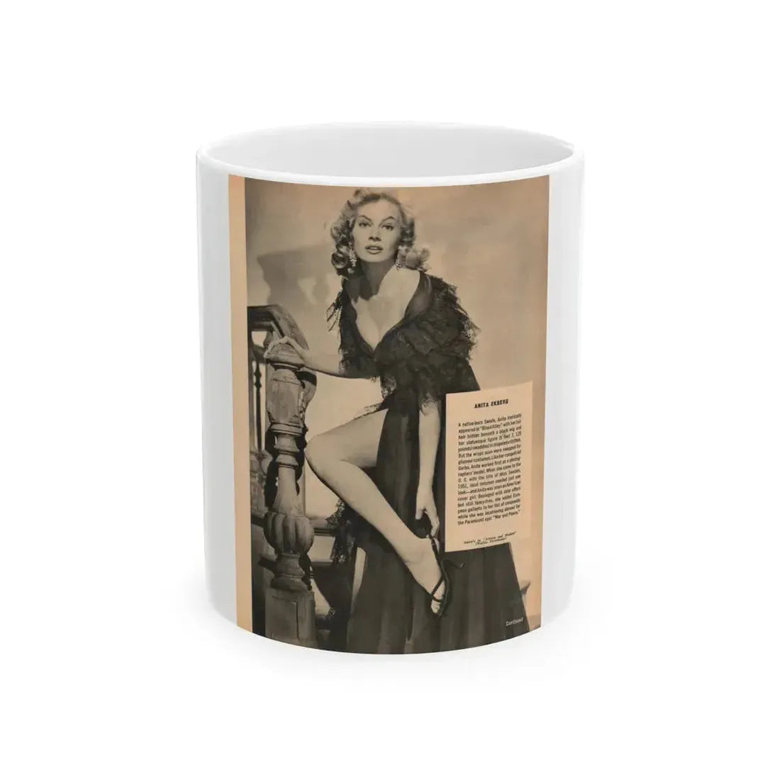 Anita Ekberg #439 - Vintage 8.5x10.5 B&W Full Page Pin-Up Circa 1950's (Vintage Female Icon) White Coffee Mug 11oz - Go Mug Yourself