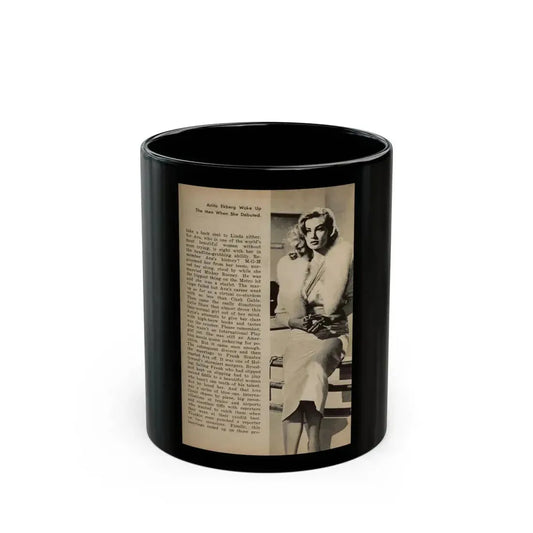 Anita Ekberg #440 - 1 B&W Photos, Caption & Article from JOY Digest Mag. February '60 (Vintage Female Icon) Black Coffee Mug 11oz - Go Mug Yourself