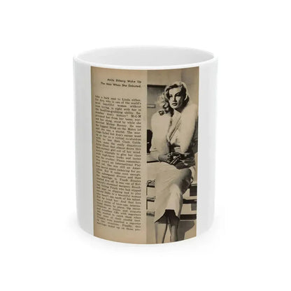 Anita Ekberg #440 - 1 B&W Photos, Caption & Article from JOY Digest Mag. February '60 (Vintage Female Icon) White Coffee Mug 11oz - Go Mug Yourself