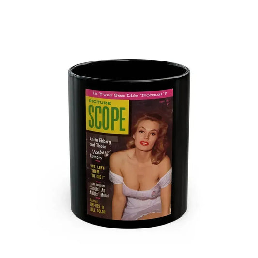 Anita Ekberg #441 - Anita on Cover in Color from PICTURE SCOPE Digest Mag. September '57 (Vintage Female Icon) Black Coffee Mug 11oz - Go Mug Yourself