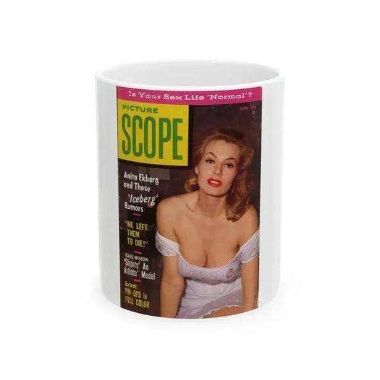 Anita Ekberg #441 - Anita on Cover in Color from PICTURE SCOPE Digest Mag. September '57 (Vintage Female Icon) White Coffee Mug 11oz - Go Mug Yourself