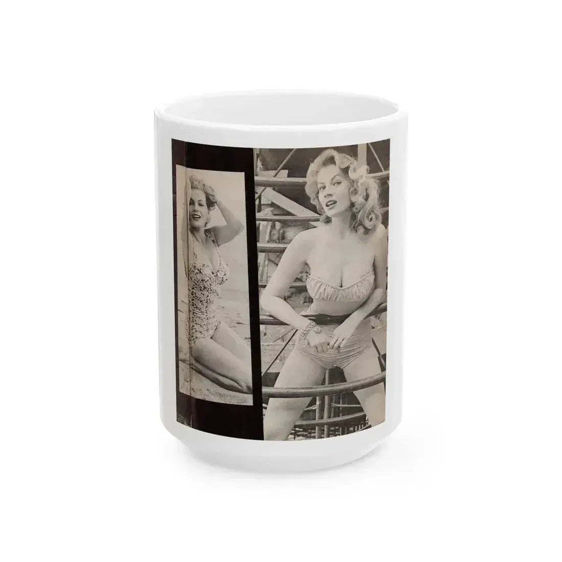 Anita Ekberg #447 - 1 Page, 2 B&W Photos from After Hours Vol. 1, No. 4 '57 Mag. (Vintage Female Icon) White Coffee Mug 15oz - Go Mug Yourself