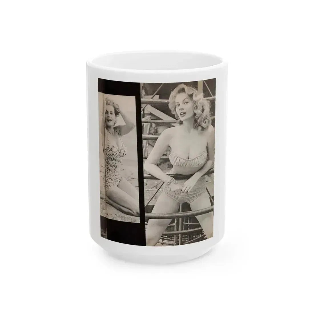 Anita Ekberg #448 - 1 Page, 2 B&W Photos from After Hours Vol. 1, No. 4 '57 Mag. (Vintage Female Icon) White Coffee Mug 15oz - Go Mug Yourself