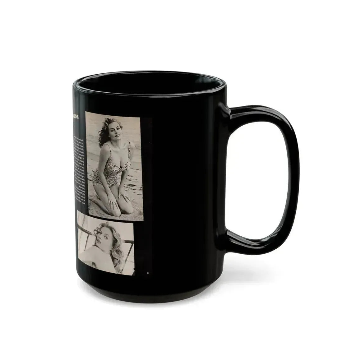 Anita Ekberg #449 - 2 Pages, 3 B&W Photos, Headline & Short Article from After Hours Vol. 1, No. 4 '57 Mag. (Vintage Female Icon) Black Coffee Mug - Go Mug Yourself