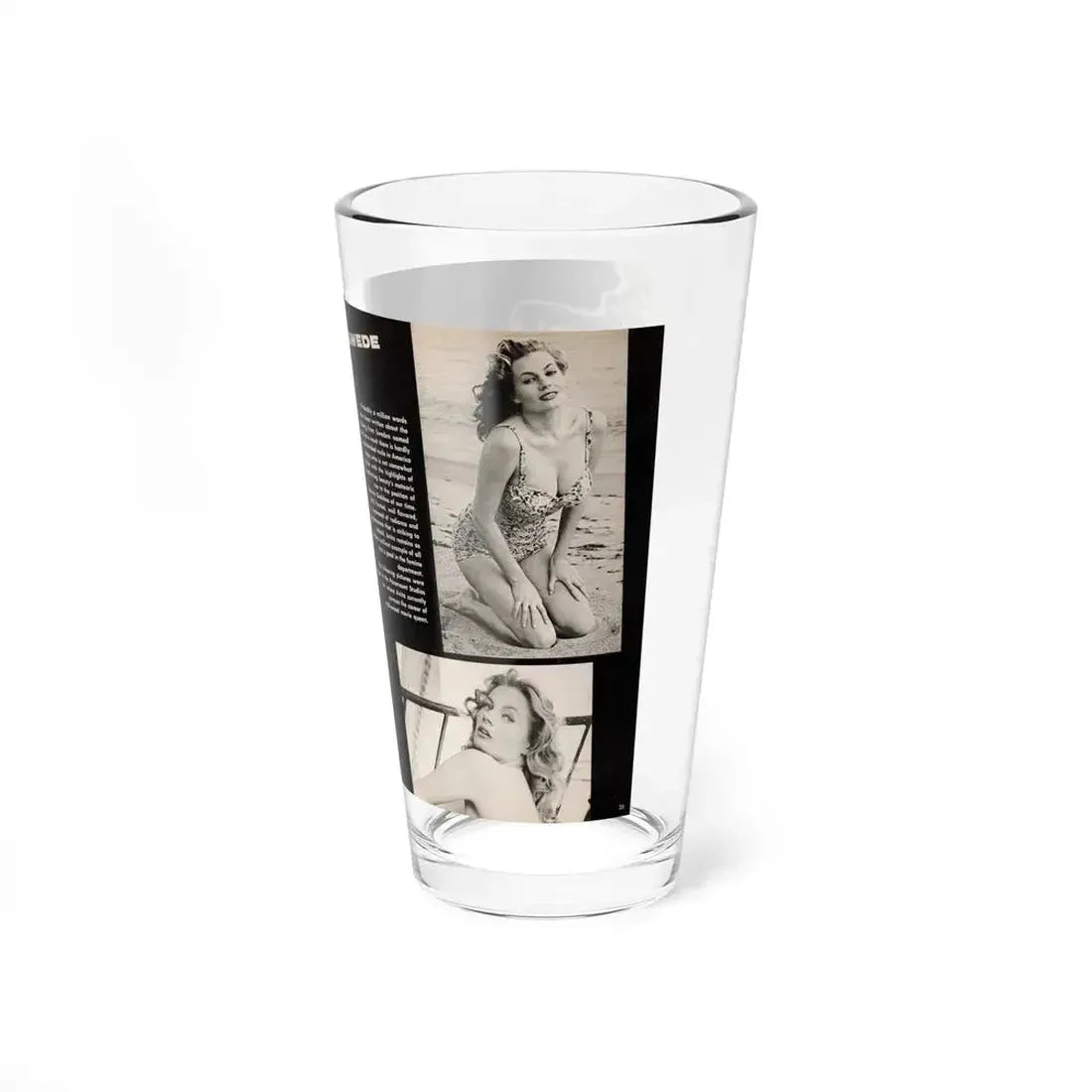 Anita Ekberg #449 - 2 Pages, 3 B&W Photos, Headline & Short Article from After Hours Vol. 1, No. 4 '57 Mag. (Vintage Female Icon) Pint Glass 16oz - Go Mug Yourself