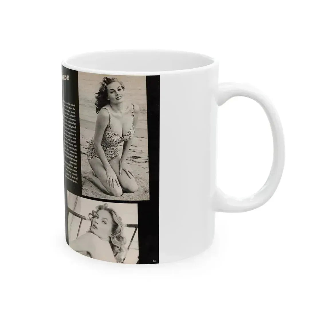 Anita Ekberg #449 - 2 Pages, 3 B&W Photos, Headline & Short Article from After Hours Vol. 1, No. 4 '57 Mag. (Vintage Female Icon) White Coffee Mug - Go Mug Yourself