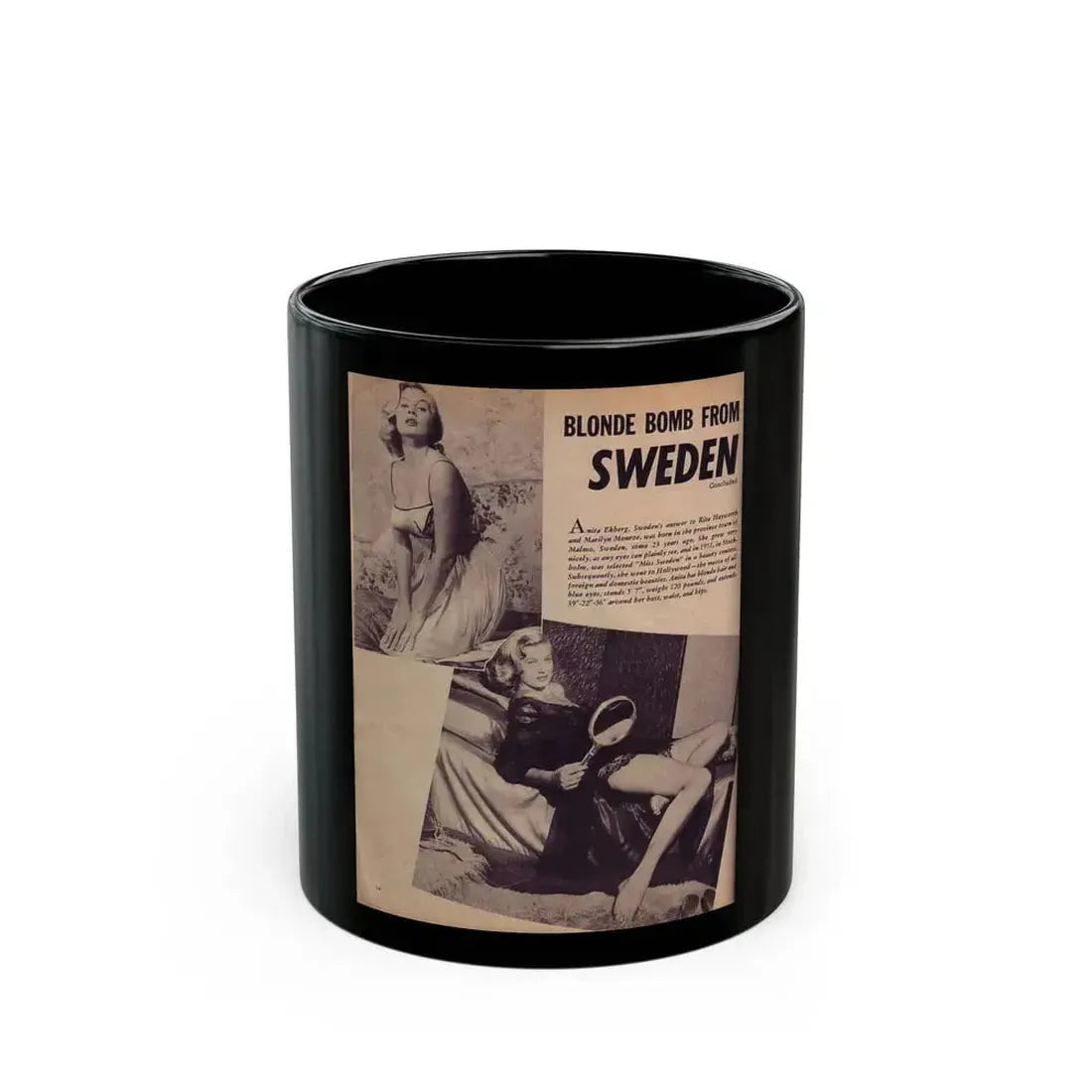 Anita Ekberg #93 - Mag. Clipping (Vintage Female Icon) Black Coffee Mug 11oz - Go Mug Yourself