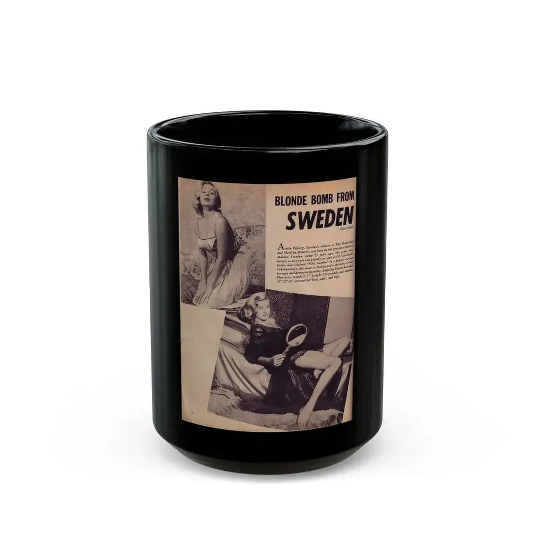 Anita Ekberg #93 - Mag. Clipping (Vintage Female Icon) Black Coffee Mug 15oz - Go Mug Yourself