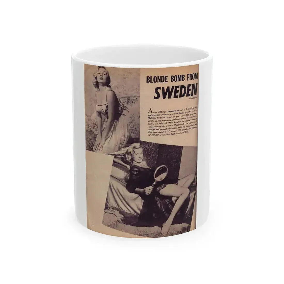 Anita Ekberg #93 - Mag. Clipping (Vintage Female Icon) White Coffee Mug 11oz - Go Mug Yourself