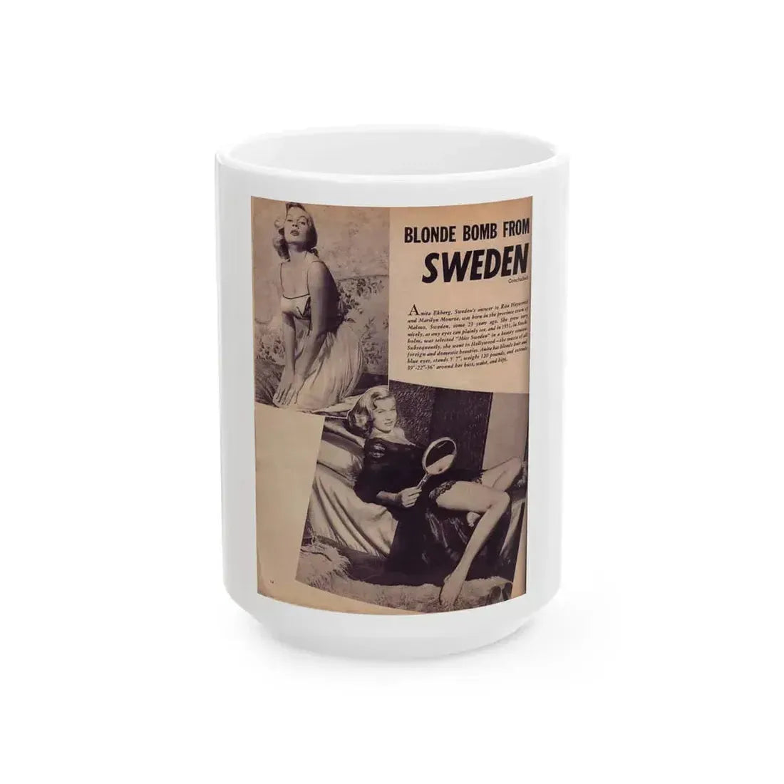 Anita Ekberg #93 - Mag. Clipping (Vintage Female Icon) White Coffee Mug 15oz - Go Mug Yourself