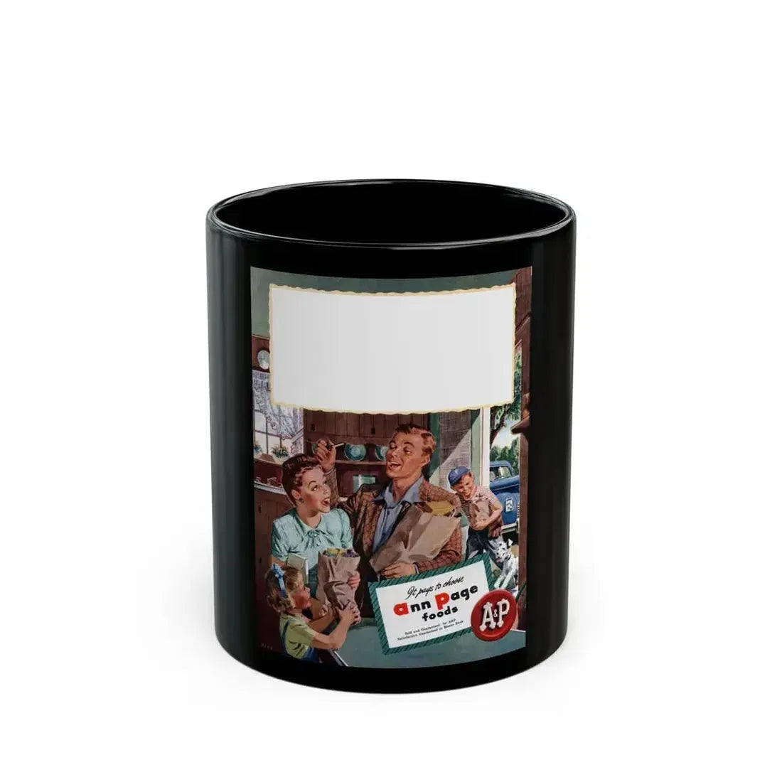 Ann Page ad, Woman's Day, June 1947 - Black Coffee Mug 11oz - Go Mug Yourself