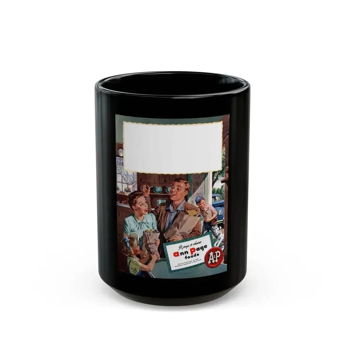 Ann Page ad, Woman's Day, June 1947 - Black Coffee Mug 15oz - Go Mug Yourself
