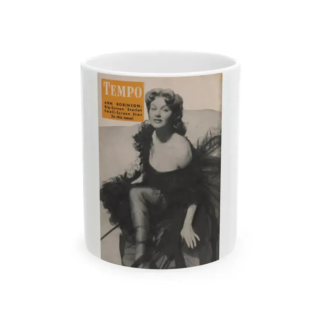 Ann Robinson #18 - Ann on Back Cover in B&W from TEMPO Pocket Mag. 11-29-55 (Vintage Female Icon) White Coffee Mug 11oz - Go Mug Yourself