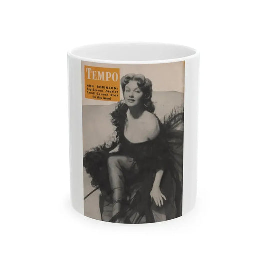 Ann Robinson #18 - Ann on Back Cover in B&W from TEMPO Pocket Mag. 11-29-55 (Vintage Female Icon) White Coffee Mug 11oz - Go Mug Yourself