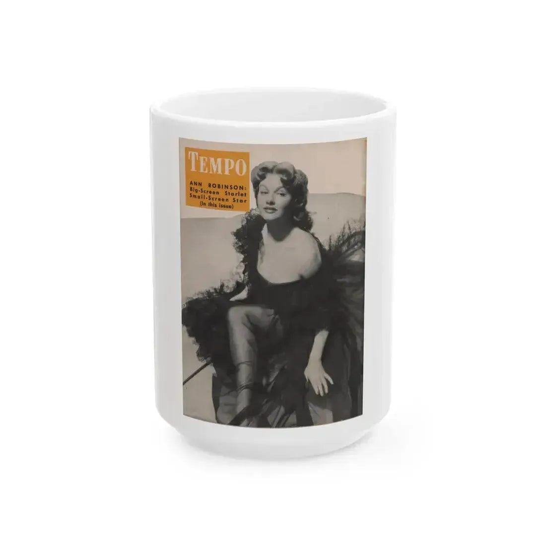 Ann Robinson #18 - Ann on Back Cover in B&W from TEMPO Pocket Mag. 11-29-55 (Vintage Female Icon) White Coffee Mug 15oz - Go Mug Yourself