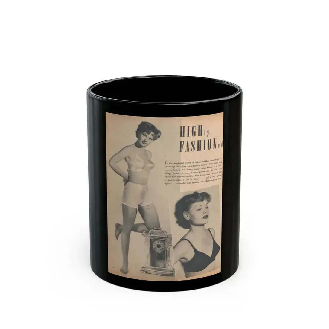 Ann Robinson #22 - 2 B&W Photos & Short Article from Glamorous Models Mag. May '50 (Vintage Female Icon) Black Coffee Mug 11oz - Go Mug Yourself