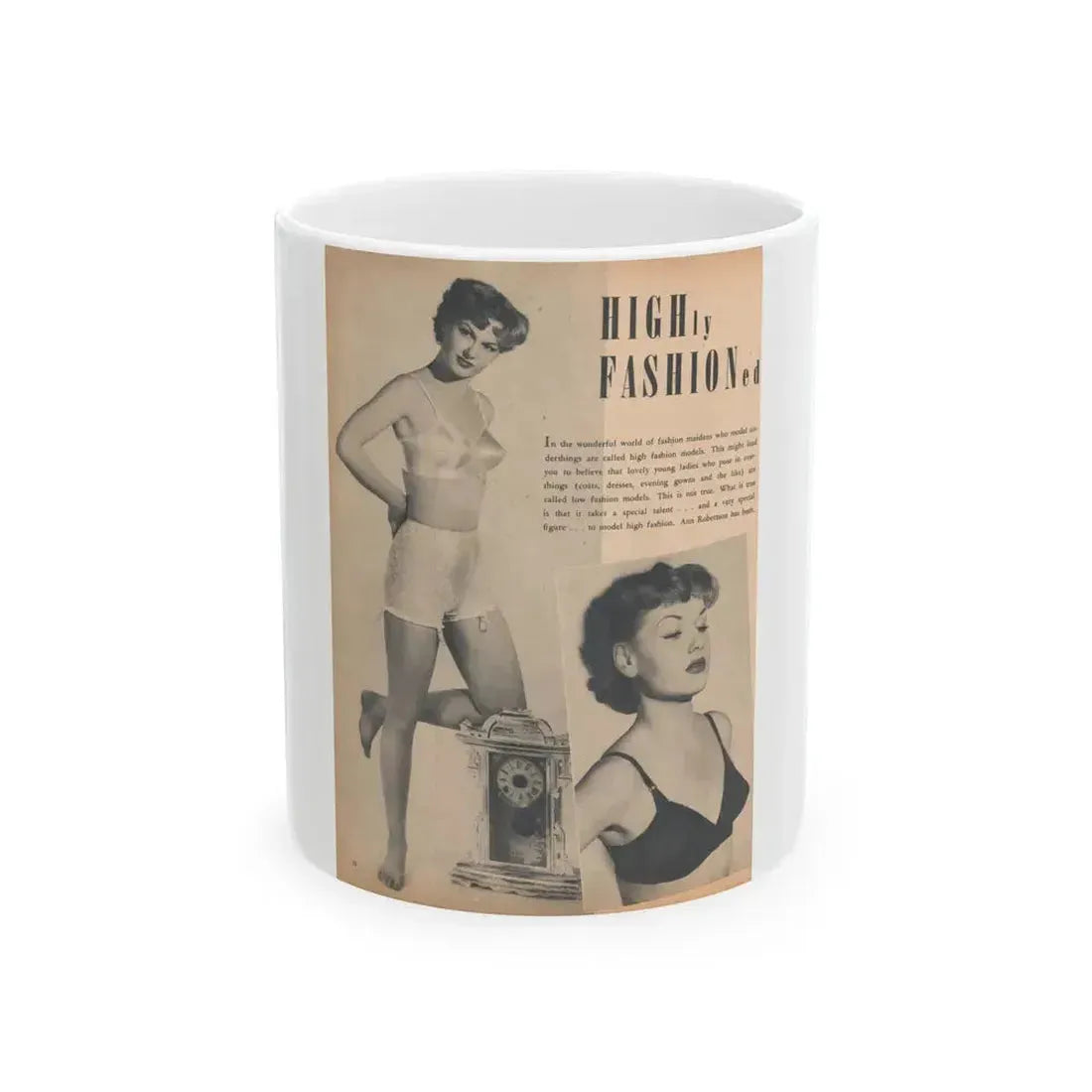 Ann Robinson #22 - 2 B&W Photos & Short Article from Glamorous Models Mag. May '50 (Vintage Female Icon) White Coffee Mug 11oz - Go Mug Yourself