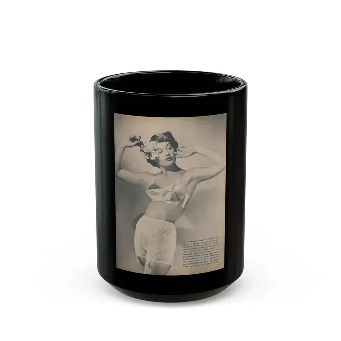 Ann Robinson #23 - 1 B&W Photo & Short Article from Glamorous Models Mag. May '50 (Vintage Female Icon) Black Coffee Mug 15oz - Go Mug Yourself