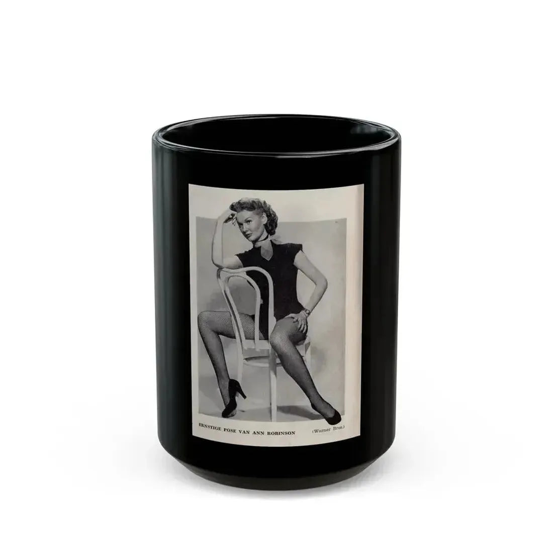 Ann Robinson #40 - 1 B&W Medium Size Full Body Leggy Cheesecake Photo from DE LACH Dutch Film Star Mag. 4-24-59 (Vintage Female Icon) Black Coffee Mug 15oz - Go Mug Yourself