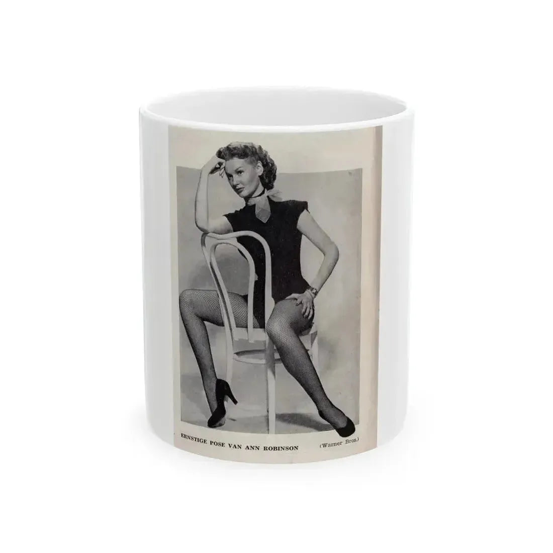 Ann Robinson #40 - 1 B&W Medium Size Full Body Leggy Cheesecake Photo from DE LACH Dutch Film Star Mag. 4-24-59 (Vintage Female Icon) White Coffee Mug 11oz - Go Mug Yourself