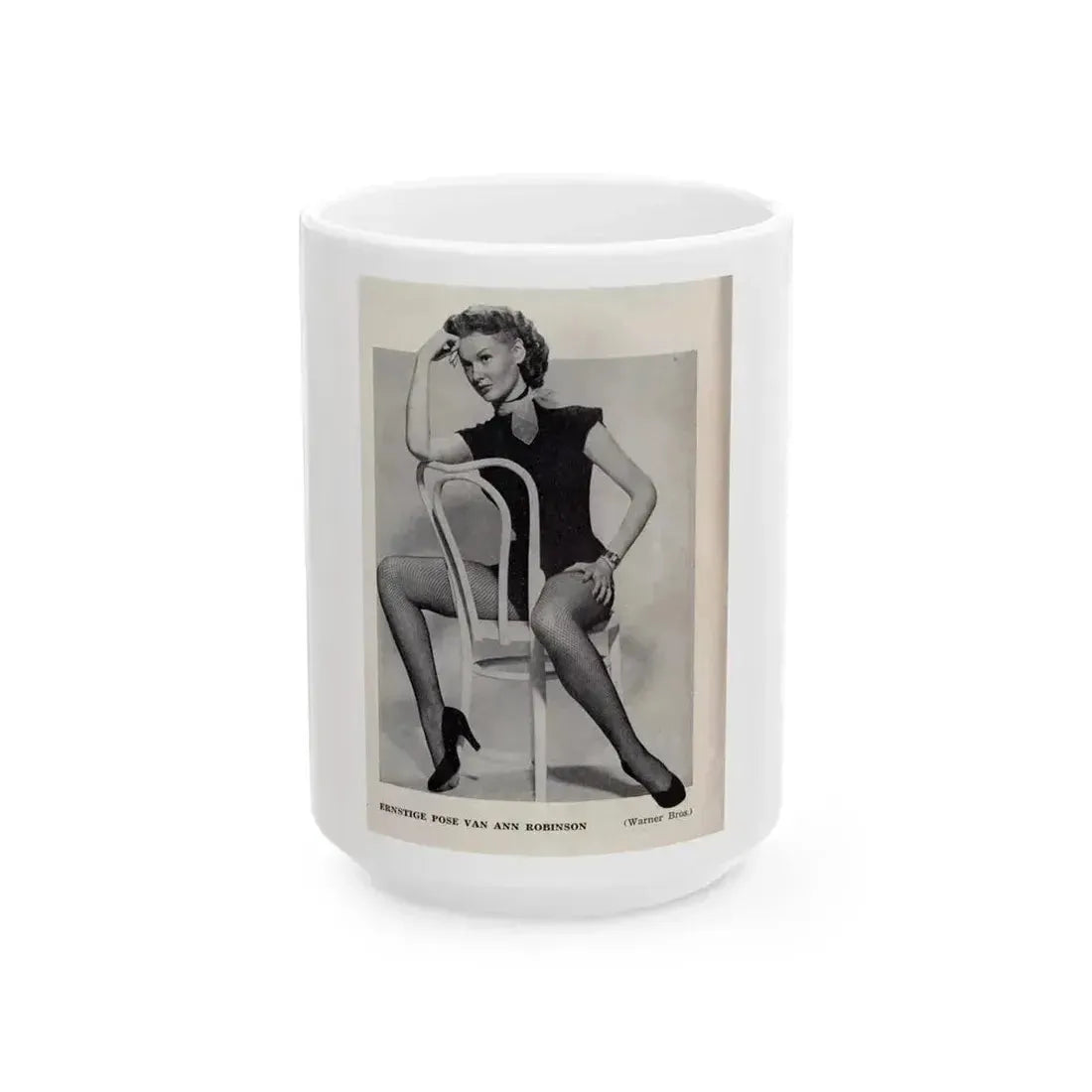 Ann Robinson #40 - 1 B&W Medium Size Full Body Leggy Cheesecake Photo from DE LACH Dutch Film Star Mag. 4-24-59 (Vintage Female Icon) White Coffee Mug 15oz - Go Mug Yourself