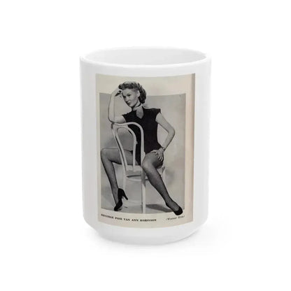 Ann Robinson #40 - 1 B&W Medium Size Full Body Leggy Cheesecake Photo from DE LACH Dutch Film Star Mag. 4-24-59 (Vintage Female Icon) White Coffee Mug 15oz - Go Mug Yourself