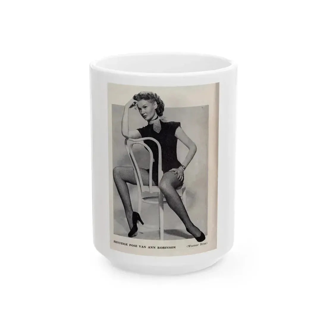 Ann Robinson #40 - 1 B&W Medium Size Full Body Leggy Cheesecake Photo from DE LACH Dutch Film Star Mag. 4-24-59 (Vintage Female Icon) White Coffee Mug 15oz - Go Mug Yourself