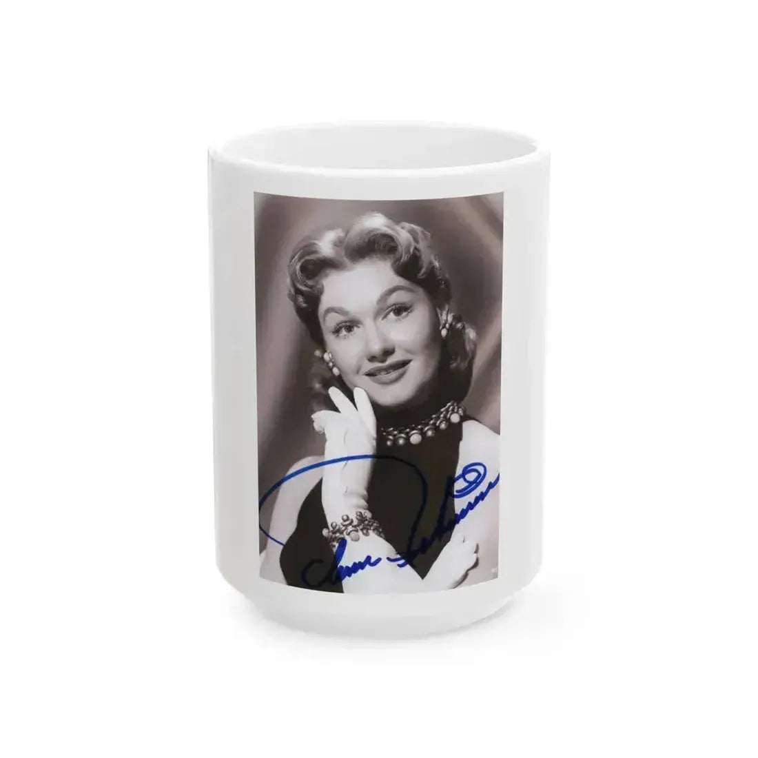 Ann Robinson #42 - 4x6 B&W Signed Glamour Head & Shoulder Photo (Vintage Female Icon) White Coffee Mug 15oz - Go Mug Yourself