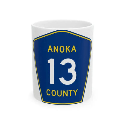Anoka County 13 (Minnesota) (Road Sign) White Coffee Mug 11oz - Go Mug Yourself