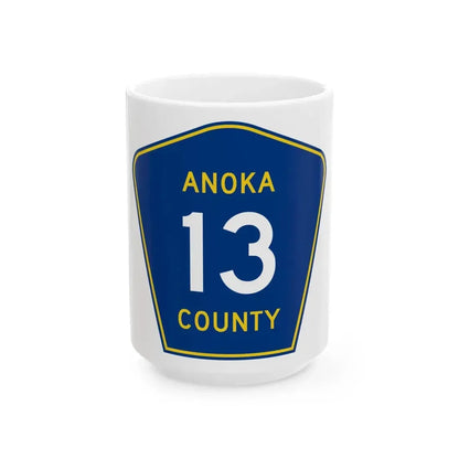 Anoka County 13 (Minnesota) (Road Sign) White Coffee Mug 15oz - Go Mug Yourself