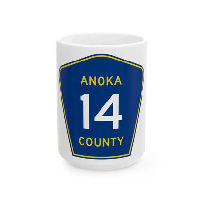 Anoka County 14 (Minnesota) (Road Sign) White Coffee Mug 15oz - Go Mug Yourself
