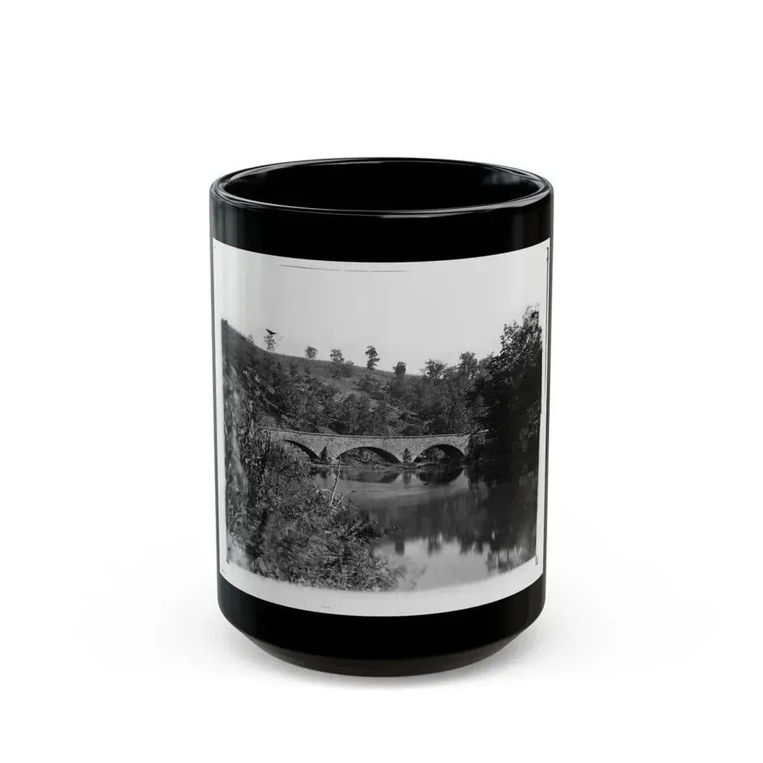 Antietam, Maryland. Antietam Bridge Looking Down Stream (U.S. Civil War) Black Coffee Mug 15oz - Go Mug Yourself