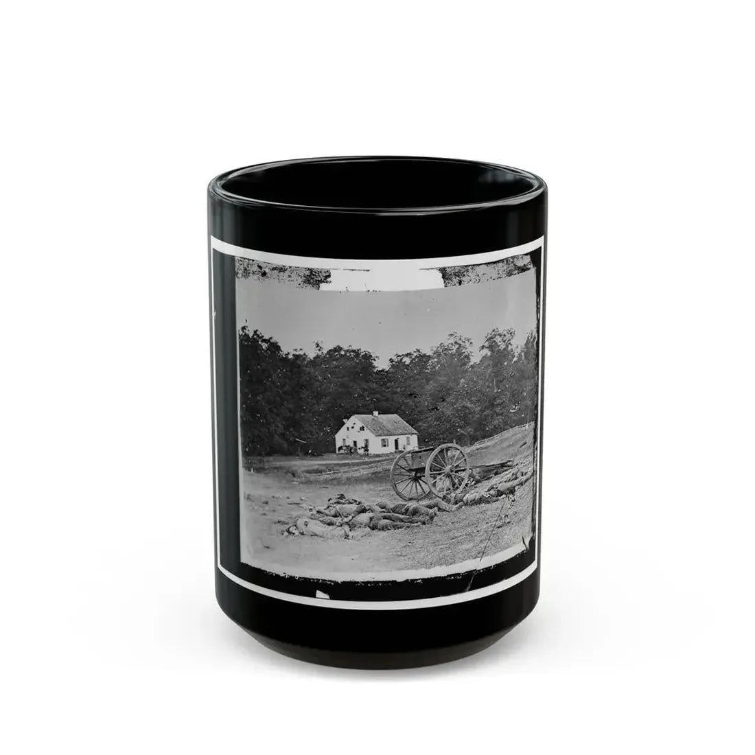 Antietam, Maryland. Bodies In Front Of The Dunker Church (U.S. Civil War) Black Coffee Mug 15oz - Go Mug Yourself