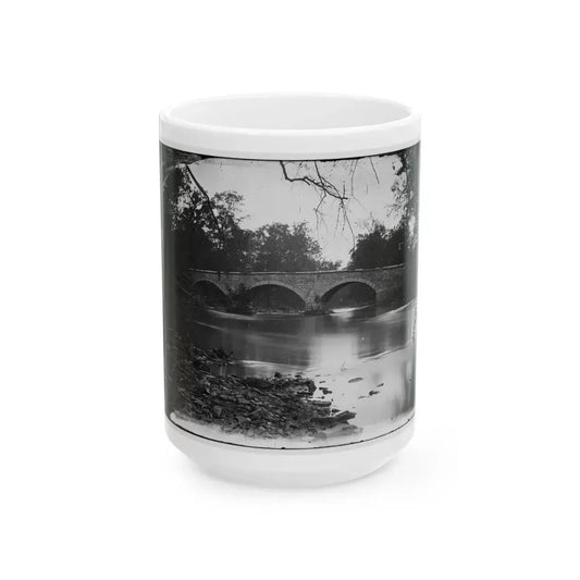 Antietam, Maryland. Burnside Bridge Across The Antietam. Southwest View (U.S. Civil War) White Coffee Mug 15oz - Go Mug Yourself